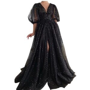 Women's 24 Black Sparkle Starry Tulle Gown